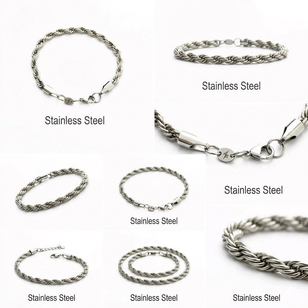 Stainless Steel Rope Chain Bracelet Collection