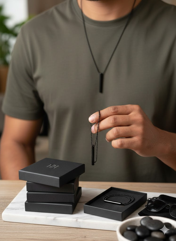 Sleek Minimalist Black Bar Pendant Necklace